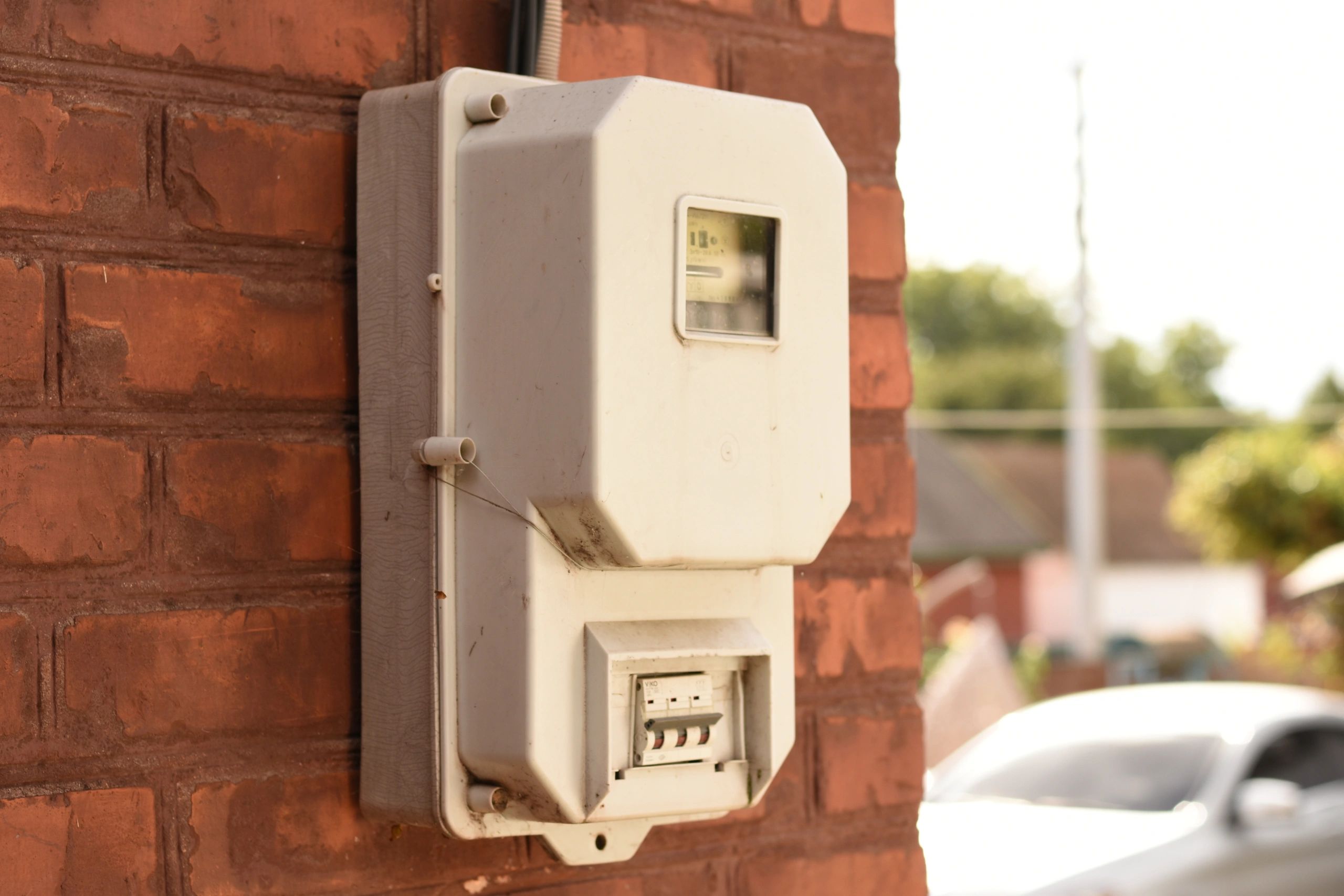 Residential electrical meter and panel equipment on exterior wall